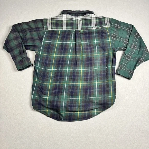 Gap Mens Large Plaid Color Block Flannel Shirt Organic Cotton Y2K VTG Blue/Green - Picture 5 of 10